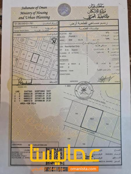 أرض للبيع في ولاية قريات حي الشاطيء الساحل