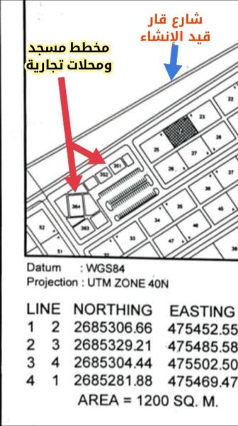 أرض سكنية عوتب 1200 متر مربع 8 مكتملة الخدمات