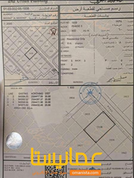 ارض سكنية مميزة في العامرات مدينة النهضة الأمتداد الأول رقم القط
