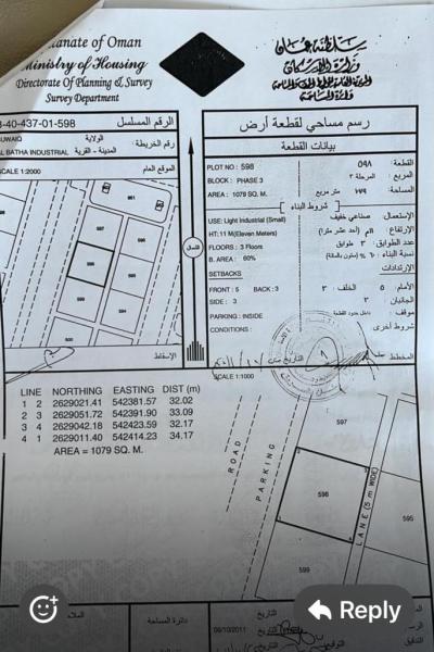 صناعية مساحتها ١٠٧٩م في صناعية السويق الثالثة