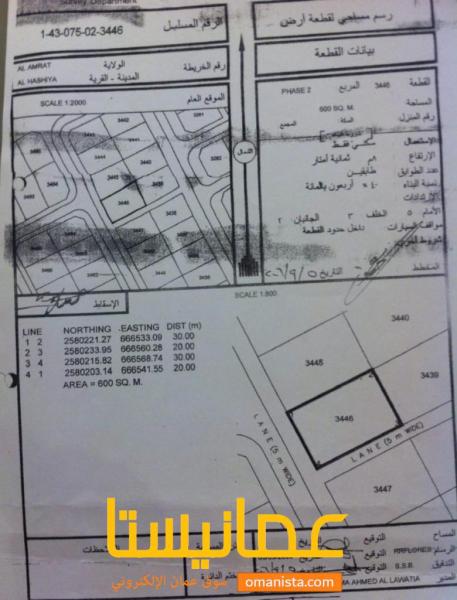 ارض سكنية مميزة في العامرات الحشية 2 رقم القطعة 3446