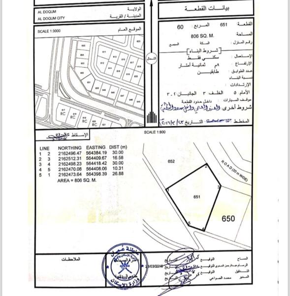 ارض سكنيه الدقم مخطط 60