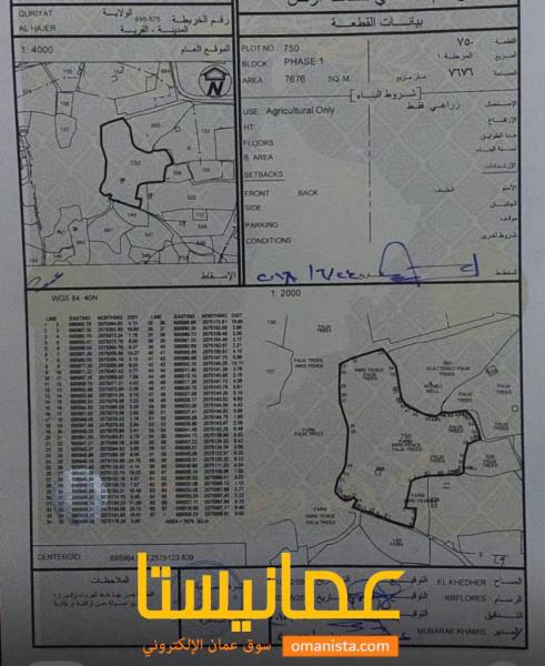 ارض زراعيه للبيع قريات الحاجر مساحة 7676متر