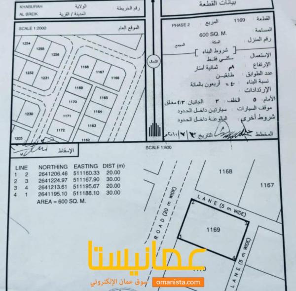 ارض سكنية مميزة في الخابورة البريك رقم القطعة 1169