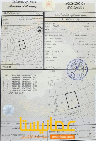 للبيع ارض سكني قريات بمه اقل من سوق قريب البحر