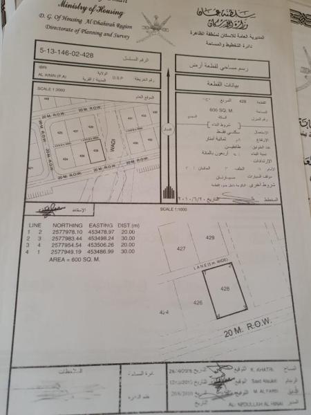 للبيع ارض سكنية في ولاية عبري منطقة العينيين