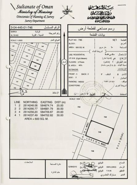 ارض سكني بركاء منطقة الدهس