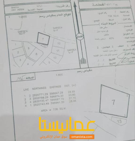 ارض سكنية مميزة في بركاء حي عاصم رقم القطعة 7