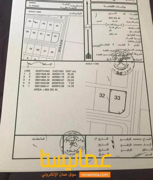 ارضين شبك للبيع في ولاية بركاء الرميس