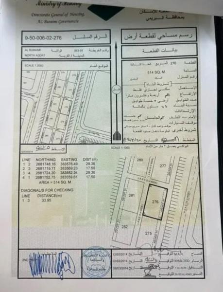 للبيع،،ارض تجاريه514م سوبر كورنر ،،،البريمي خلف سوق دي تو دي