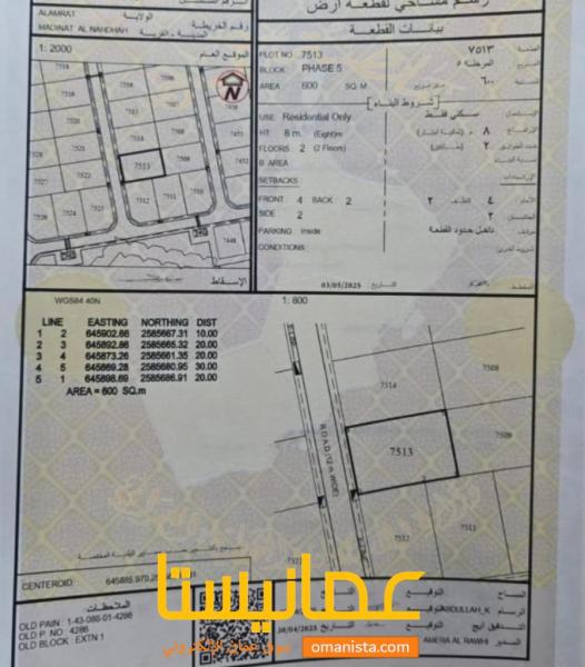 ارض سكنية مميزة في العامرات مدينة النهضة 18 رقم القطعة 7513