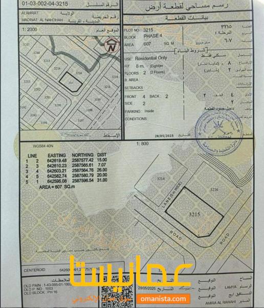 ارض سكنية مميزة في العامرات مدينة النهضة 16 رقم القطعة 3215