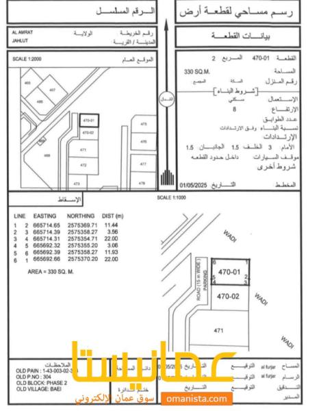 للبيع ارض سكنية ممتازة في العامرات الجحلوت الثانية كونر