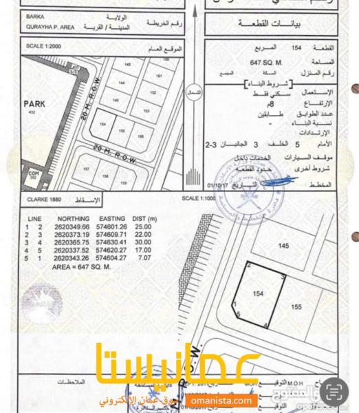 ارض للبيع ولاية بركاء (القريحة)