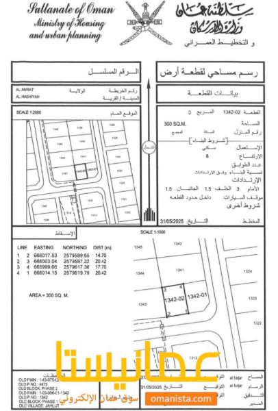 للبيع ارض سكنية وسطية ممتازة في العامرات في الحشية 2 مستوية ونظي