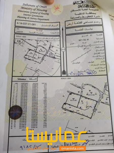 مزرعة للبيع الموقع ولاية ازكي / حبوب طريق زكيت المحيول  يوجد بها