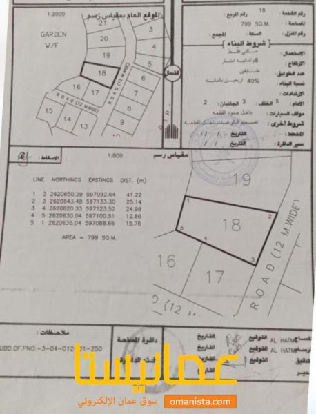 ارض سكنية مميزة في بركاء حي عاصم رقم القطعة 18