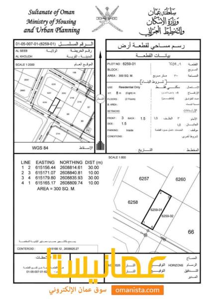 للبيع ارض سكنية وسطية في الخوض بالقرب من حديقة حي الباسط